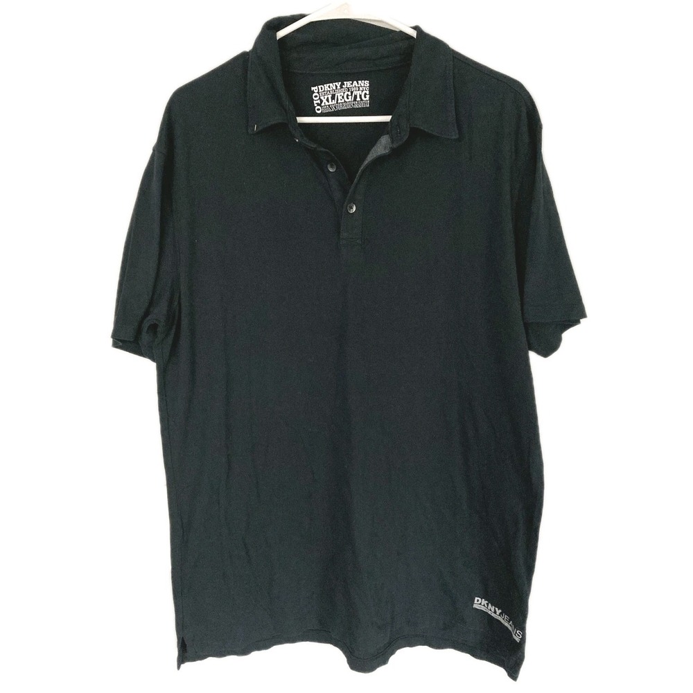 DKNY Jeans Polo Shirt Mens XL Black 100% Cotton Tagless Logo Hem Casual NWT